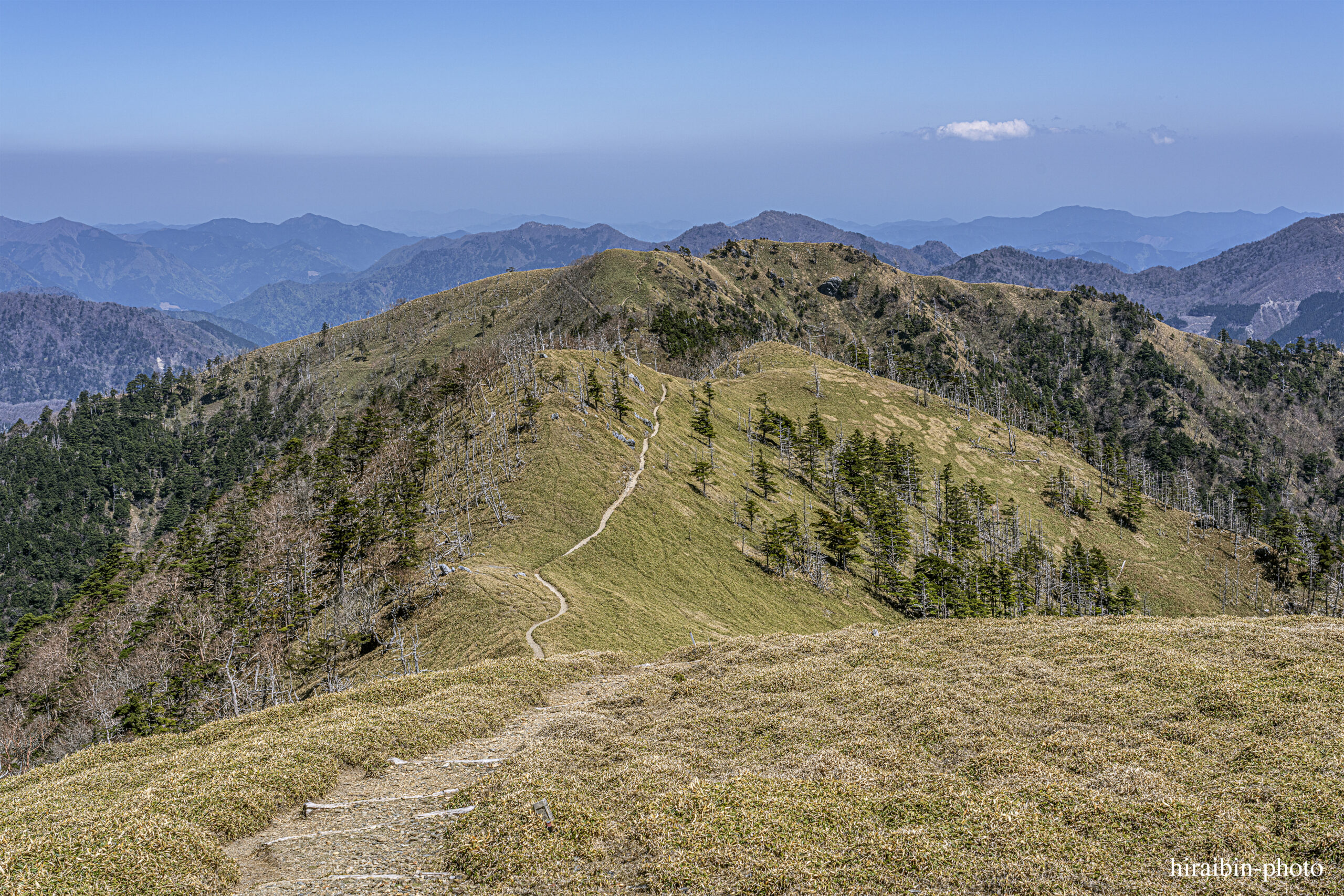 登山者が座っていた場所から、一の森をのぞむ。
